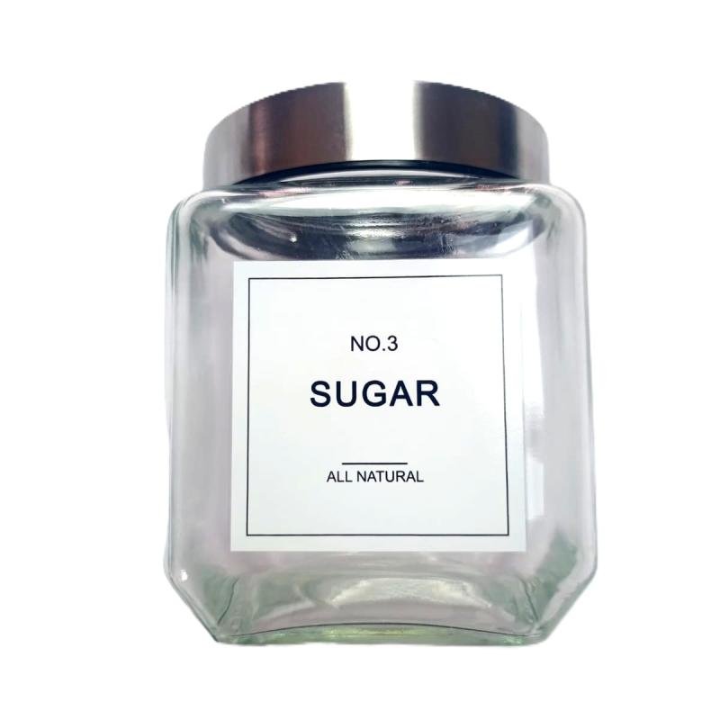 frasco de vidrio para almacenar azúcar